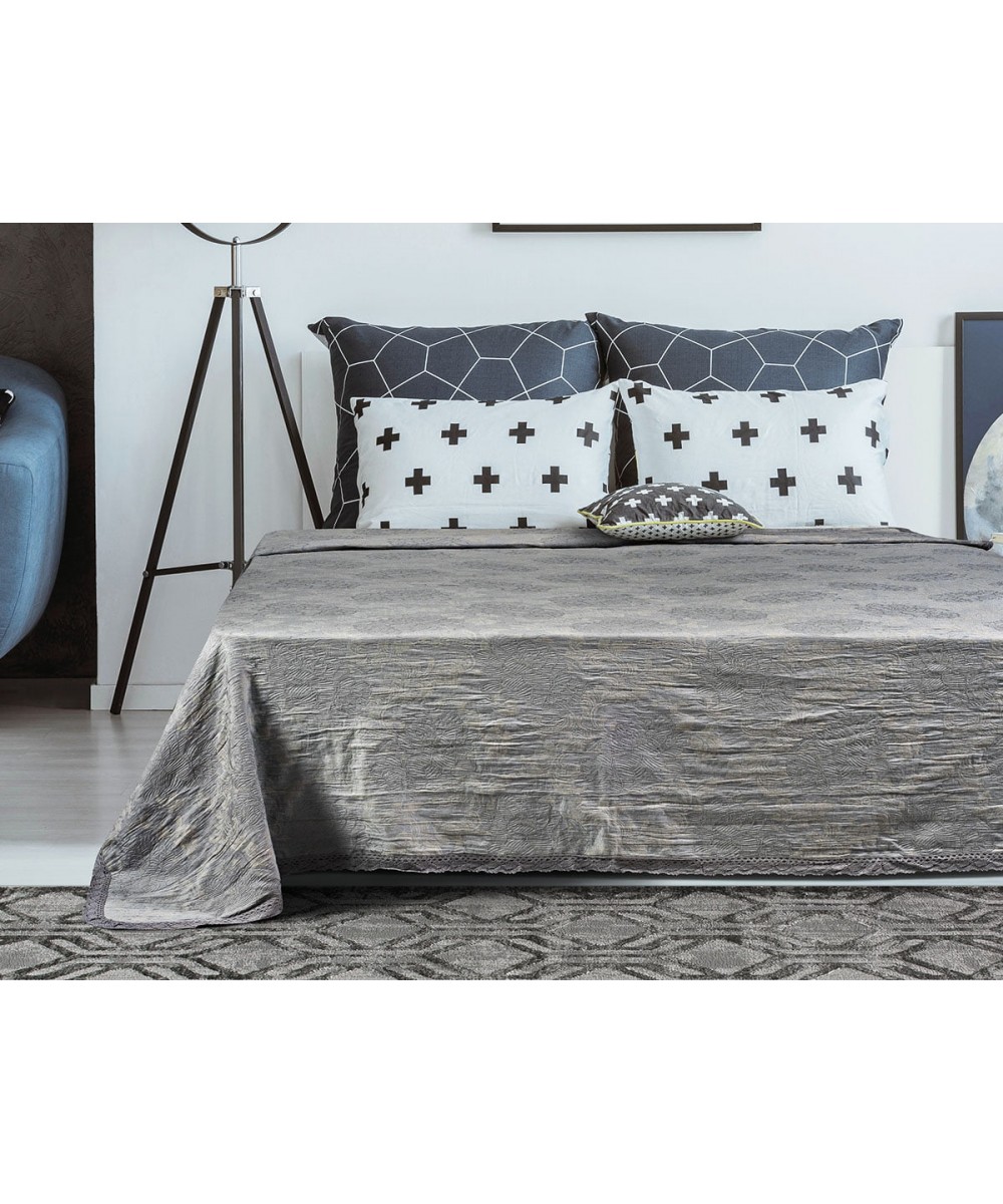 Κουβέρτα ζακάρ Art 1348 με δαντέλα υπέρδιπλη σε 4 χρώματα  230x250  Smoke Beauty Home