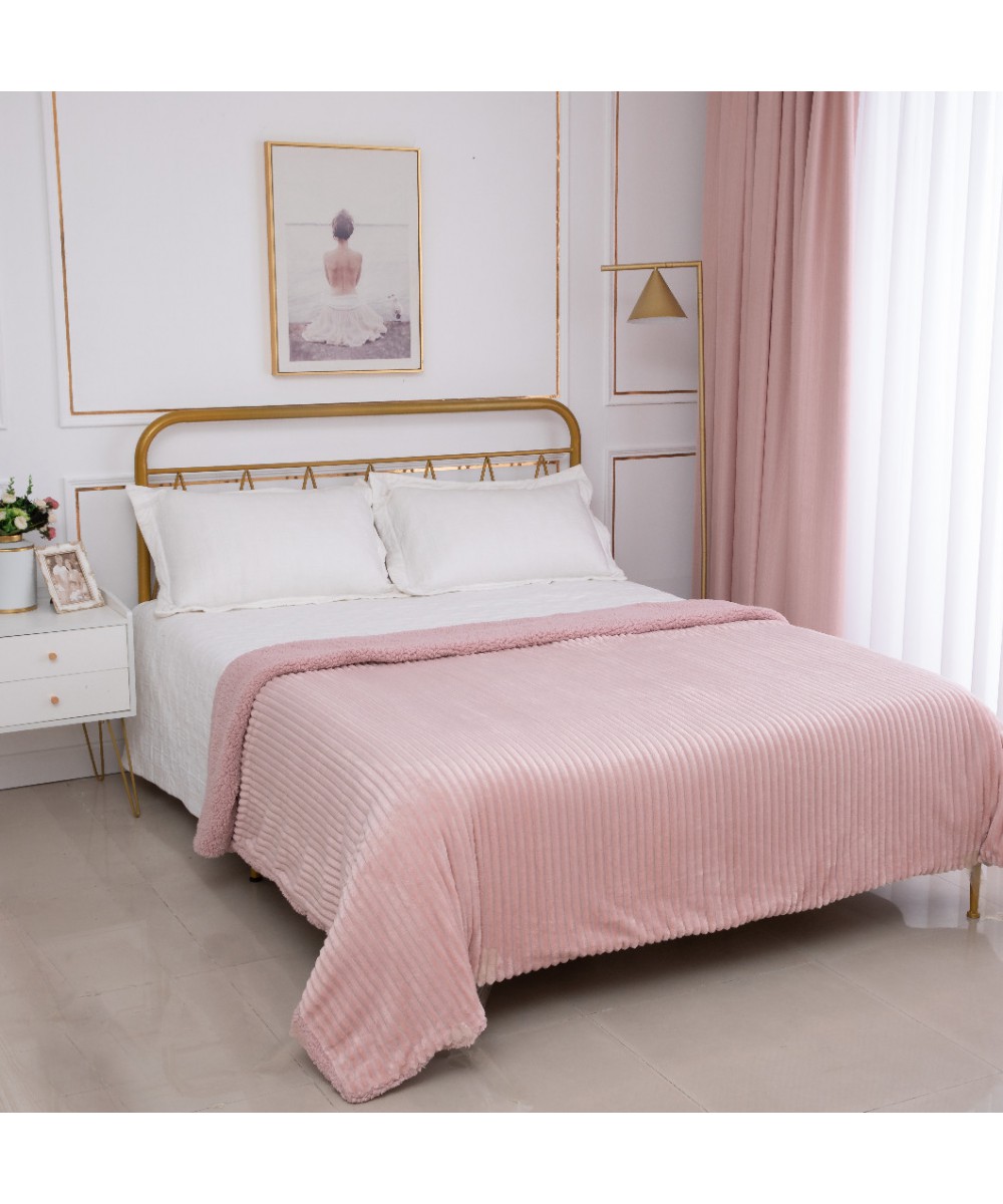 Κουβέρτα με sherpa kotle (170cm x 220cm) old rose