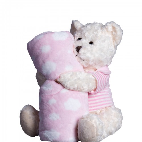 ΒΕΒΕ FLANNEL ΚΟΥΒΕΡΤΑΚΙ (80cm x 120cm) αρκουδάκι μπουκλέ ρόζ