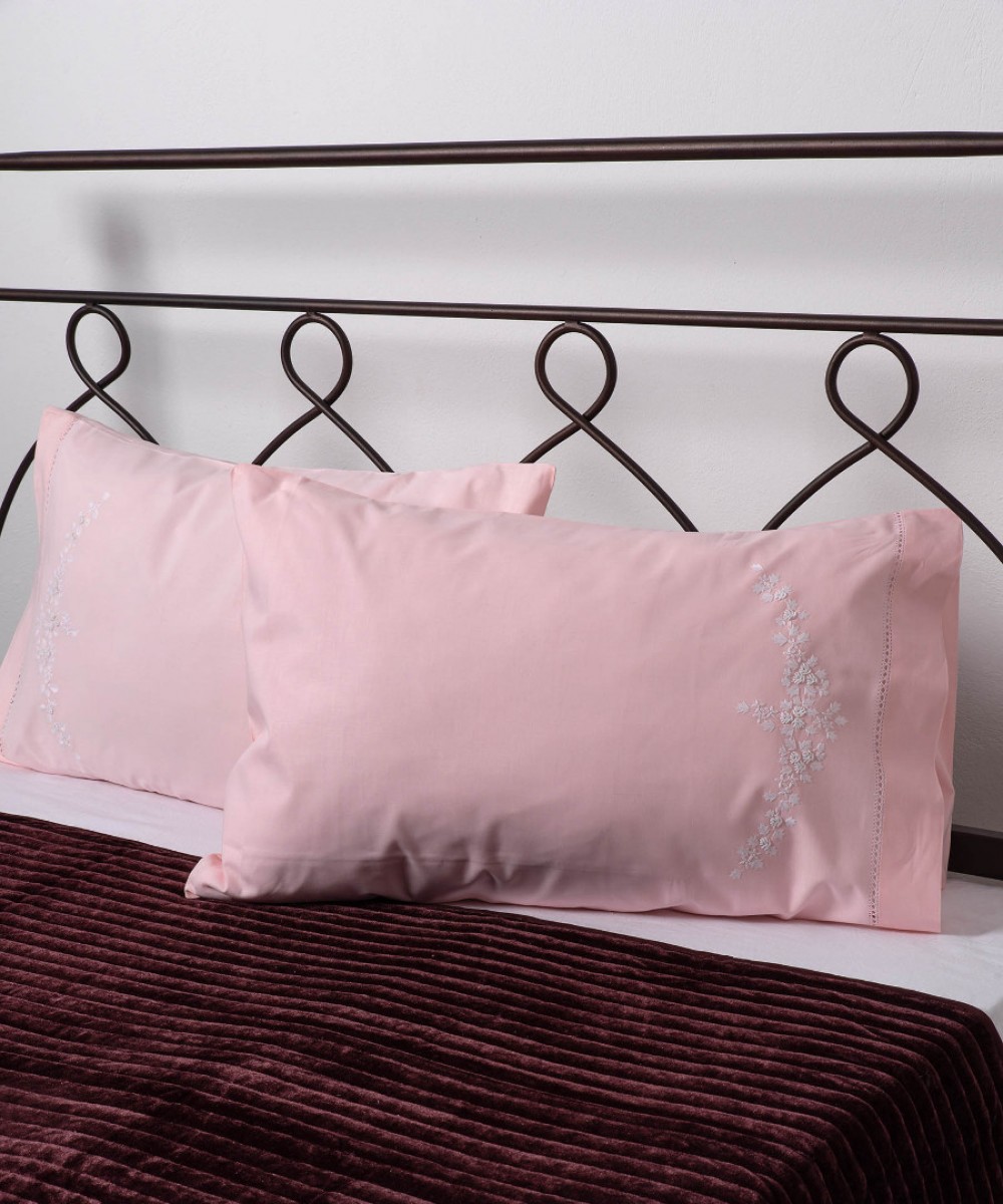 Βαμβακερή μαξιλαροθήκη με ροκοκό 311-6 (46cm x 70cm) ρόζ ζευγάρι