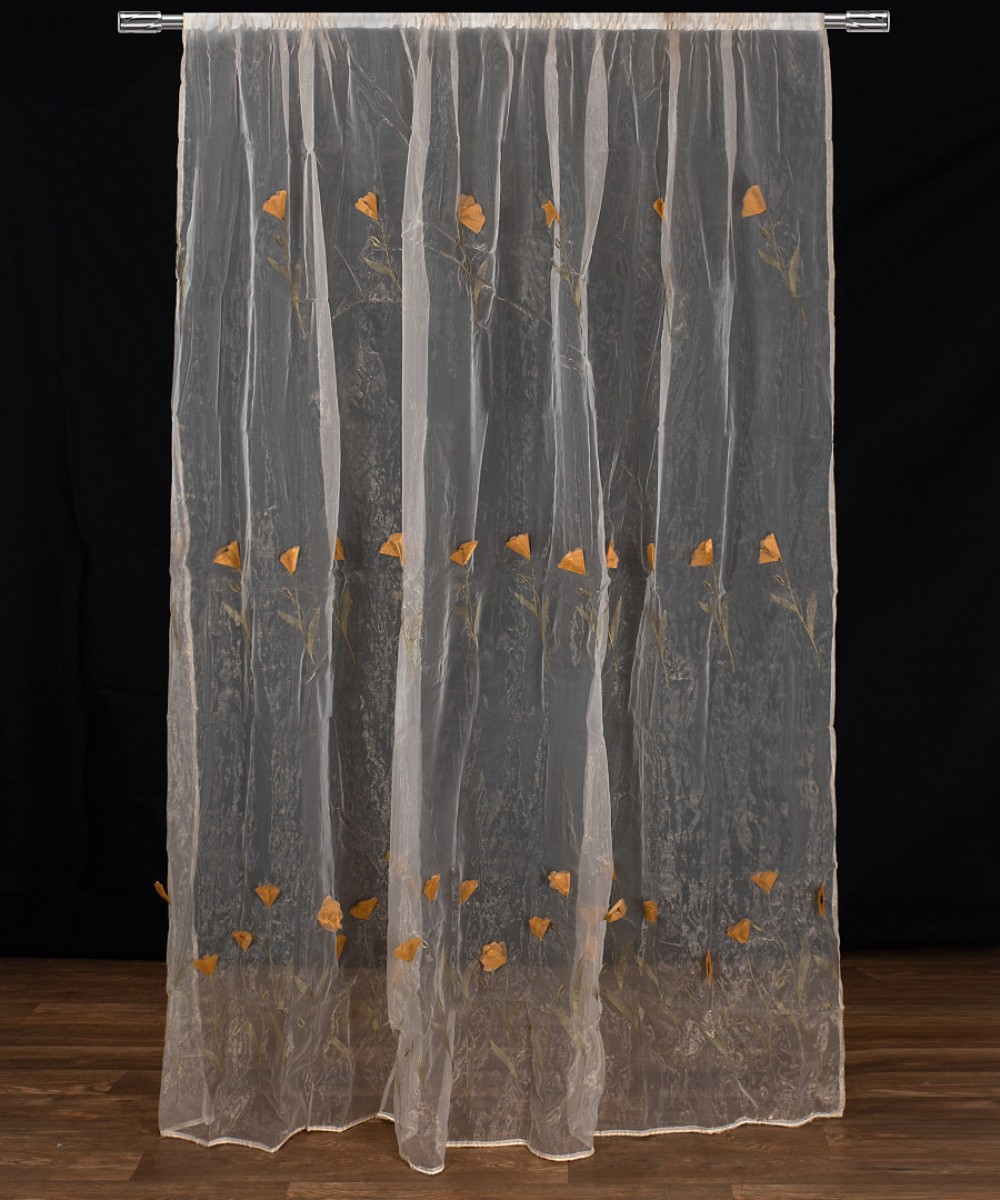 Κουρτίνα ανάγλυφο κίτρινο λουλούδι (280cm x 300cm) με τρέσα