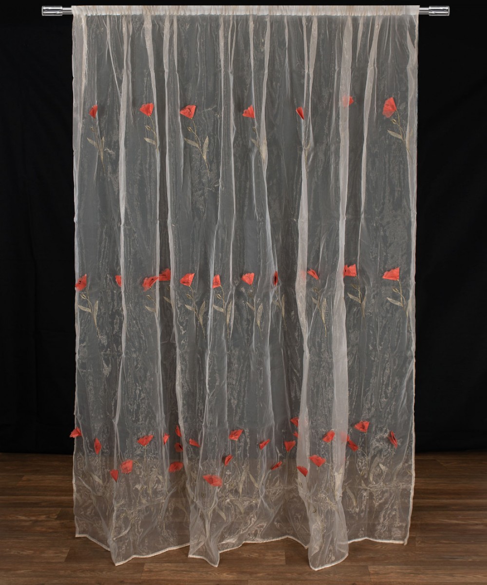 Κουρτίνα ανάγλυφο κόκκινο λουλούδι (280cm x 300cm) με τρέσα