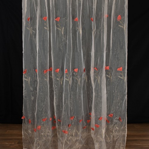 Κουρτίνα ανάγλυφο κόκκινο λουλούδι (280cm x 300cm) με τρέσα