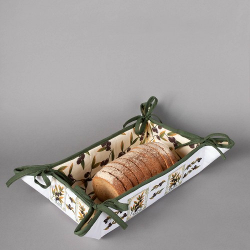 Βαμβακερή ψωμιέρα με στάμπα (33cm x 48cm) ελιά λευκή 