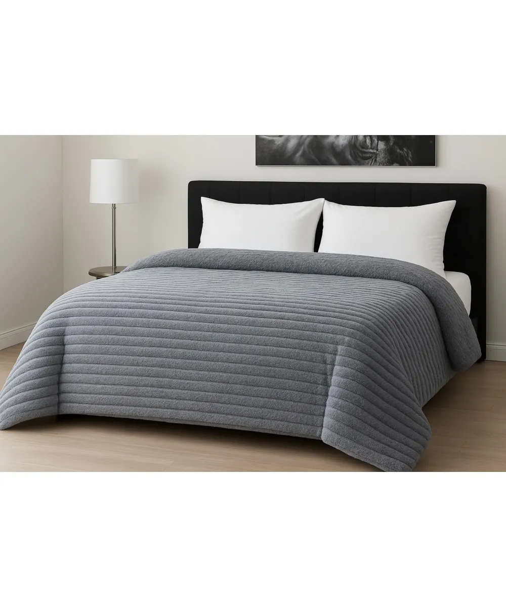 Κουβερτοπάπλωμα Le Blanc Flannel Comfort Υπέρδιπλο 220Χ240 700gsm RIB Light Grey