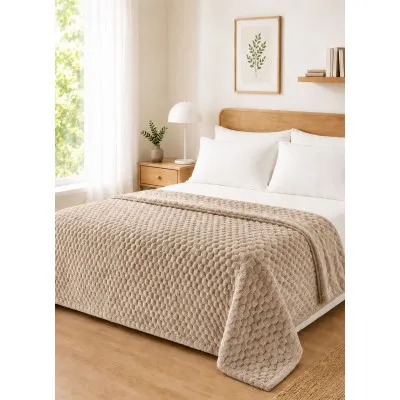 Κουβέρτα Fleece NESTIQ BEIGE Κουβέρτα υπέρδιπλη: 220 x 240 εκ.