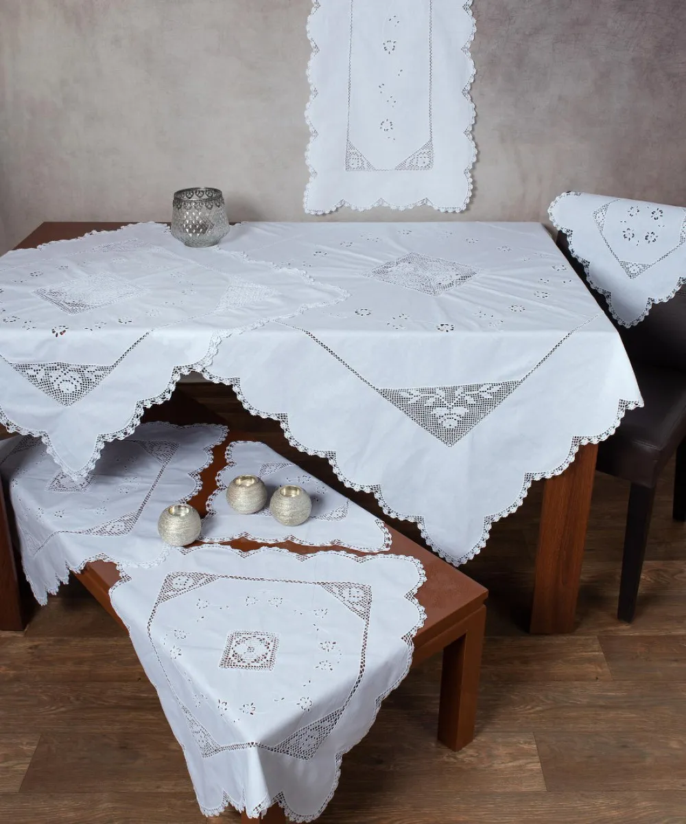 Πλεκτό με ύφασμα σετ 7 τεμαχίων 1264 (140cm x 140cm/90cm x 90cm/50cm x 150cm/60cm x 60cm x 2/40cm x 40cm x 2) λευκό