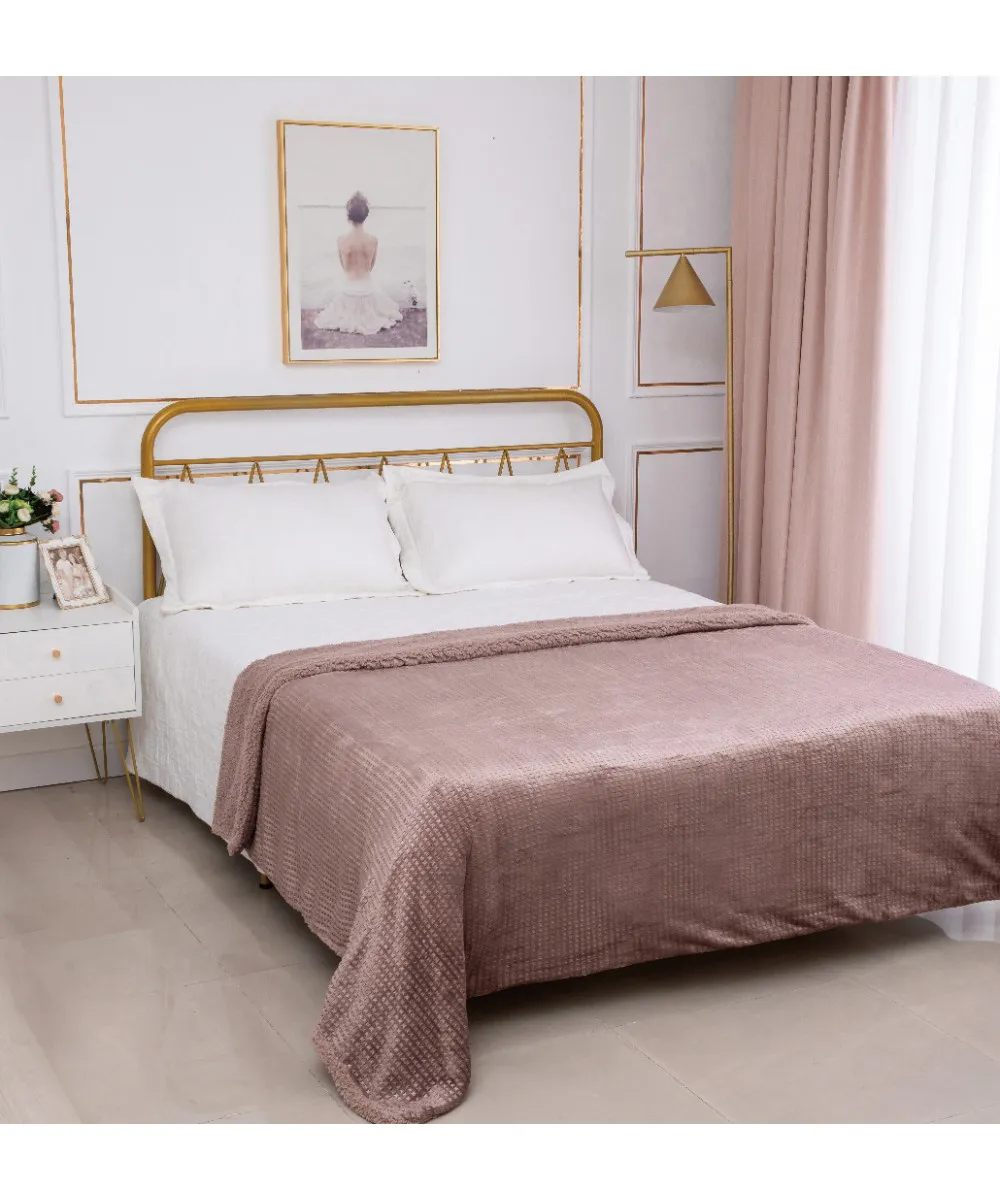 Κουβέρτα με sherpa damask (170cm x 220cm) syklamen