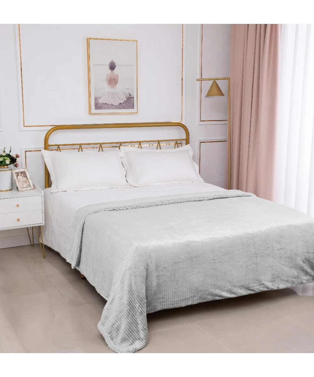Κουβέρτα με sherpa damask (170cm x 220cm) light grey