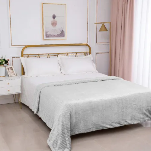 Κουβέρτα με sherpa damask (170cm x 220cm) light grey
