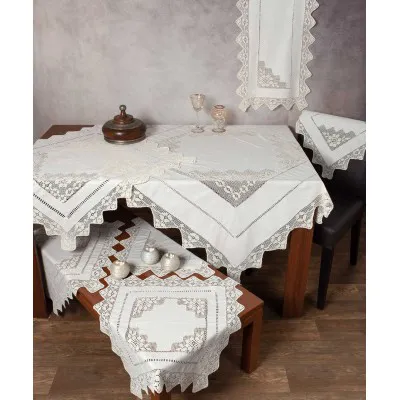 Χειροποίητο πλεκτό σετ 7 τεμαχίων 2540 (140cm x 140cm/90cm x 90cm/50cm x 150cm/60cm x 60cm x 2/40cm x 40cm x 2) μπέζ