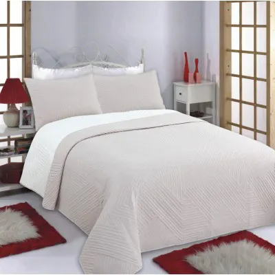 ΚΟΥΒΕΡΛΙ σετ (220cm x 240cm   2 x 50cm x 70cm) LINES beige/ivory