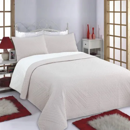 ΚΟΥΒΕΡΛΙ σετ (220cm x 240cm   2 x 50cm x 70cm) LINES beige/ivory