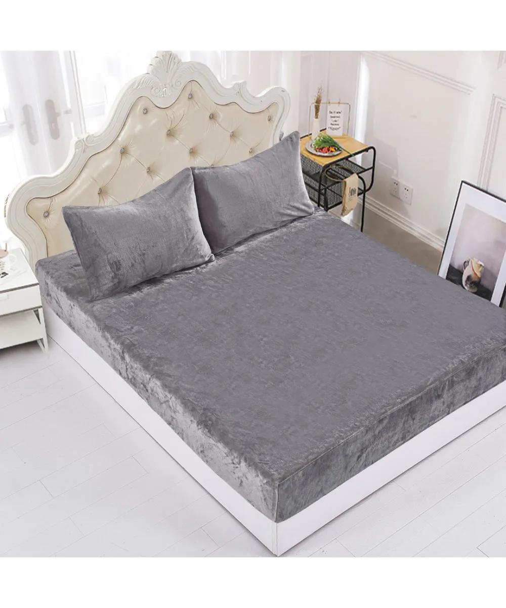 Fleece σεντόνι με λάστιχο και μαξιλαροθήκες (160cm x 200cm   35cm) light grey