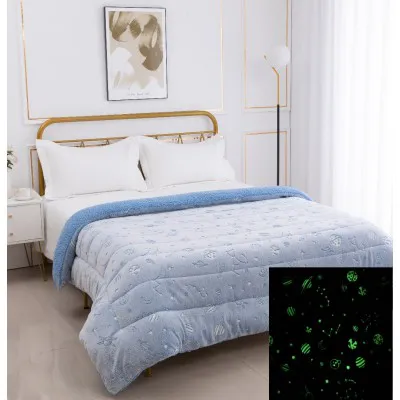 Παιδικό φωσφοριζέ κουβερτοπάπλωμα space (170cm x 220cm) σιέλ