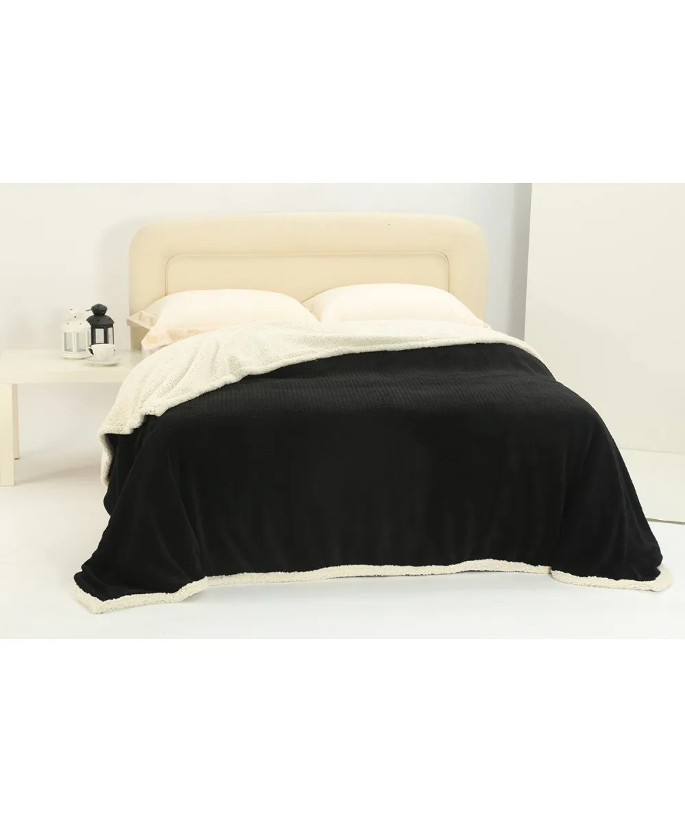 κουβέρτα fleece με sherpa (220cm x 240cm) pineapple μαύρο