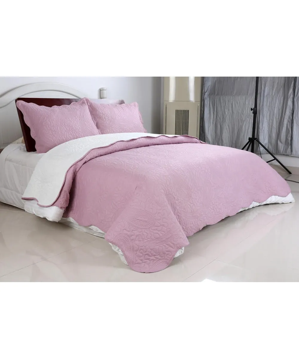 ΚΟΥΒΕΡΛΙ σετ (220cm x 240cm   2 x 50cm x 70cm) λαχούρι PINK & CREAM