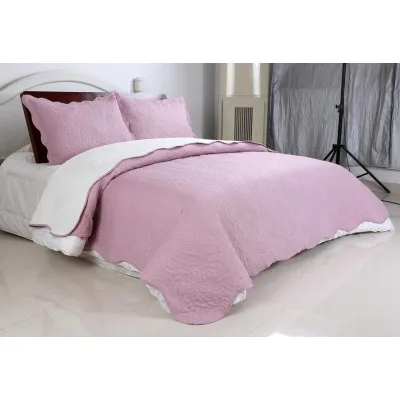 ΚΟΥΒΕΡΛΙ σετ (220cm x 240cm   2 x 50cm x 70cm) λαχούρι PINK & CREAM 