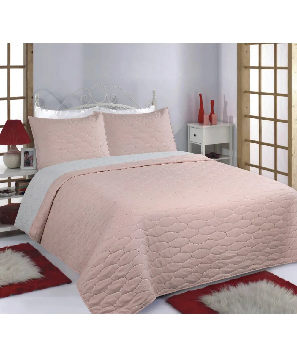 ΚΟΥΒΕΡΛΙ σετ (240cm x 260cm   2 x 50cm x 70cm) RUBY pink/grey