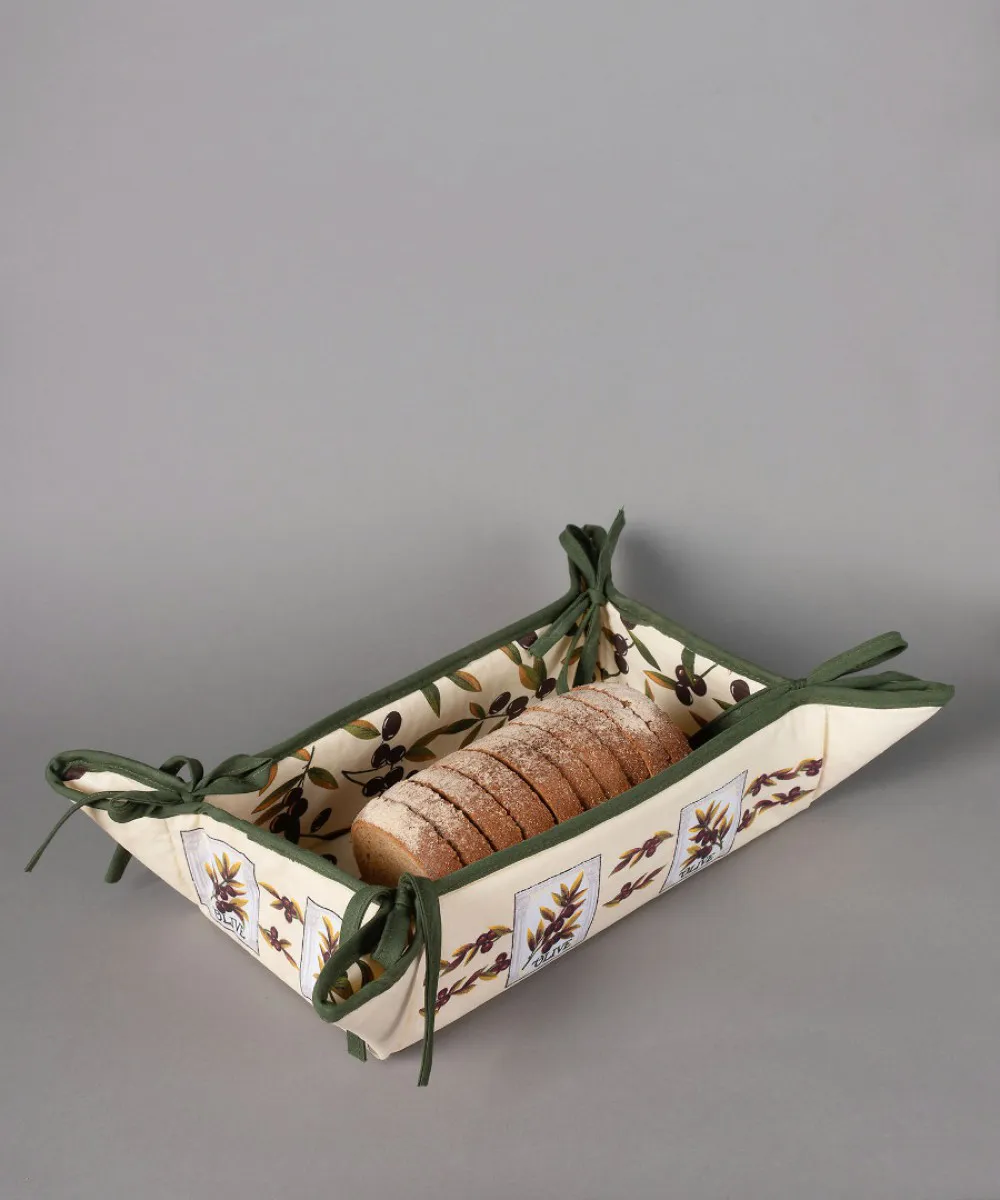 Βαμβακερή ψωμιέρα με στάμπα (33cm x 48cm) ελιά εκρού