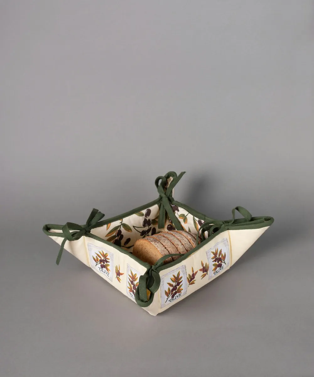 Βαμβακερή ψωμιέρα με στάμπα (35cm x 35cm) ελιά εκρού