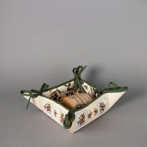 Βαμβακερή ψωμιέρα με στάμπα (35cm x 35cm) ελιά εκρού