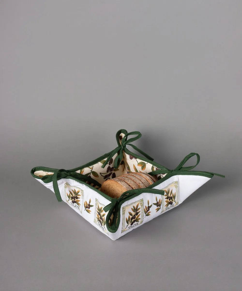 Βαμβακερή ψωμιέρα με στάμπα (35cm x 35cm) ελιά λευκή