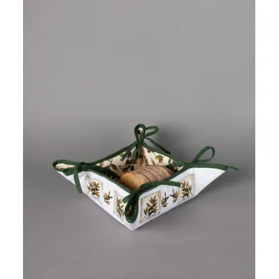 Βαμβακερή ψωμιέρα με στάμπα (35cm x 35cm) ελιά λευκή 