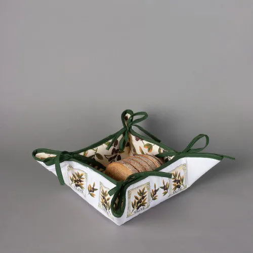 Βαμβακερή ψωμιέρα με στάμπα (35cm x 35cm) ελιά λευκή 