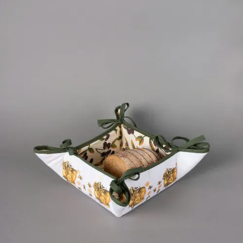 Βαμβακερή ψωμιέρα με στάμπα (35cm x 35cm) πυθάρι λευκό