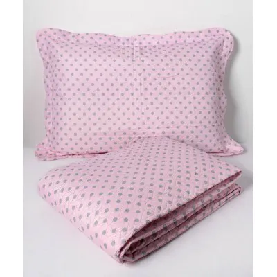 ΚΟΥΒΕΡΛΙ σετ( 220cm x 240cm   2 x 50cm x 70cm dot pink