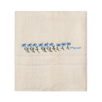 Πετσέτα Σώματος ( 100cm x 150cm ) Ivory με Σιέλ Λουλούδι