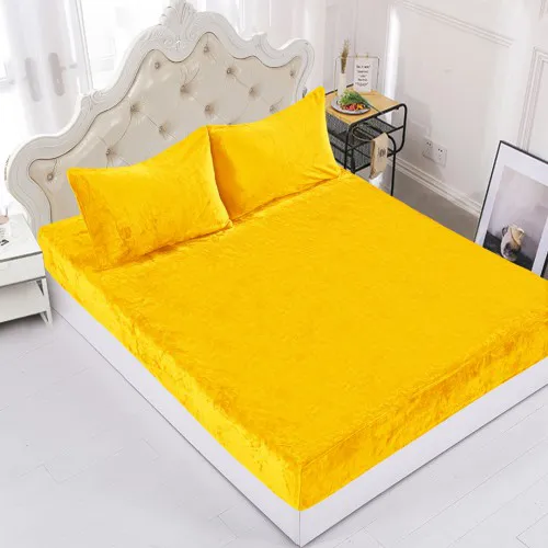 Fleece σεντόνι με λάστιχο και μαξιλαροθήκες (160cm x 200cm   35cm) yellow