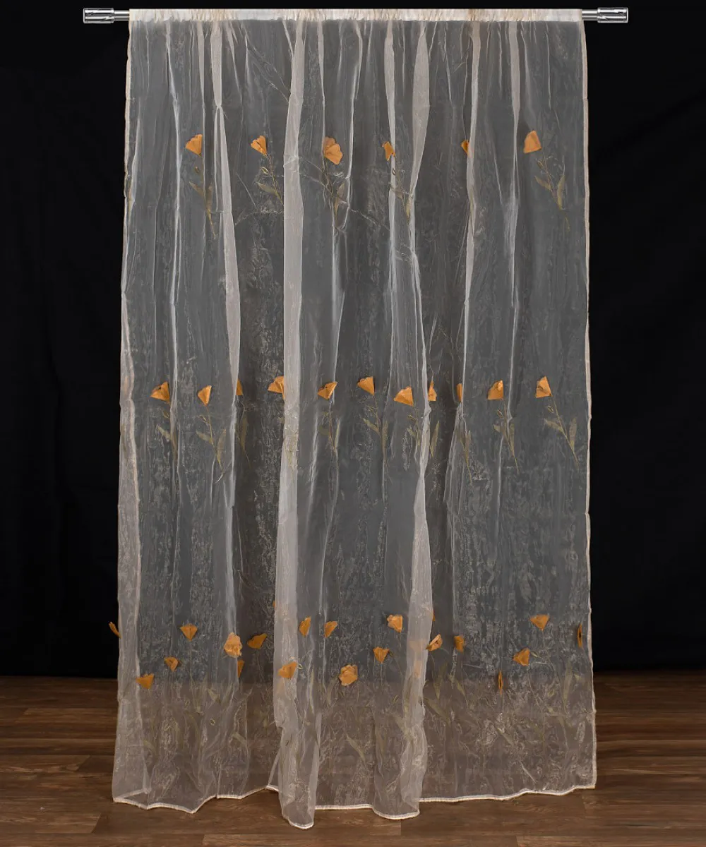 Κουρτίνα ανάγλυφο κίτρινο λουλούδι (280cm x 300cm) με τρέσα