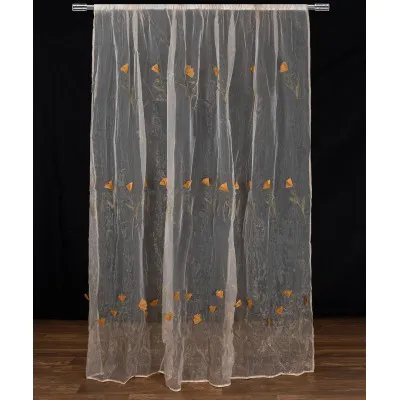 Κουρτίνα ανάγλυφο κίτρινο λουλούδι (280cm x 300cm) με τρέσα