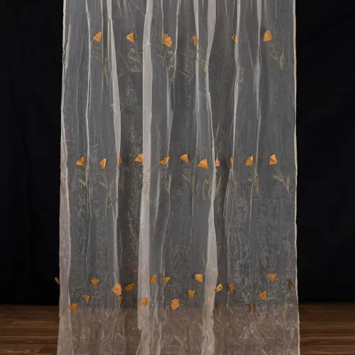 Κουρτίνα ανάγλυφο κίτρινο λουλούδι (280cm x 300cm) με τρέσα