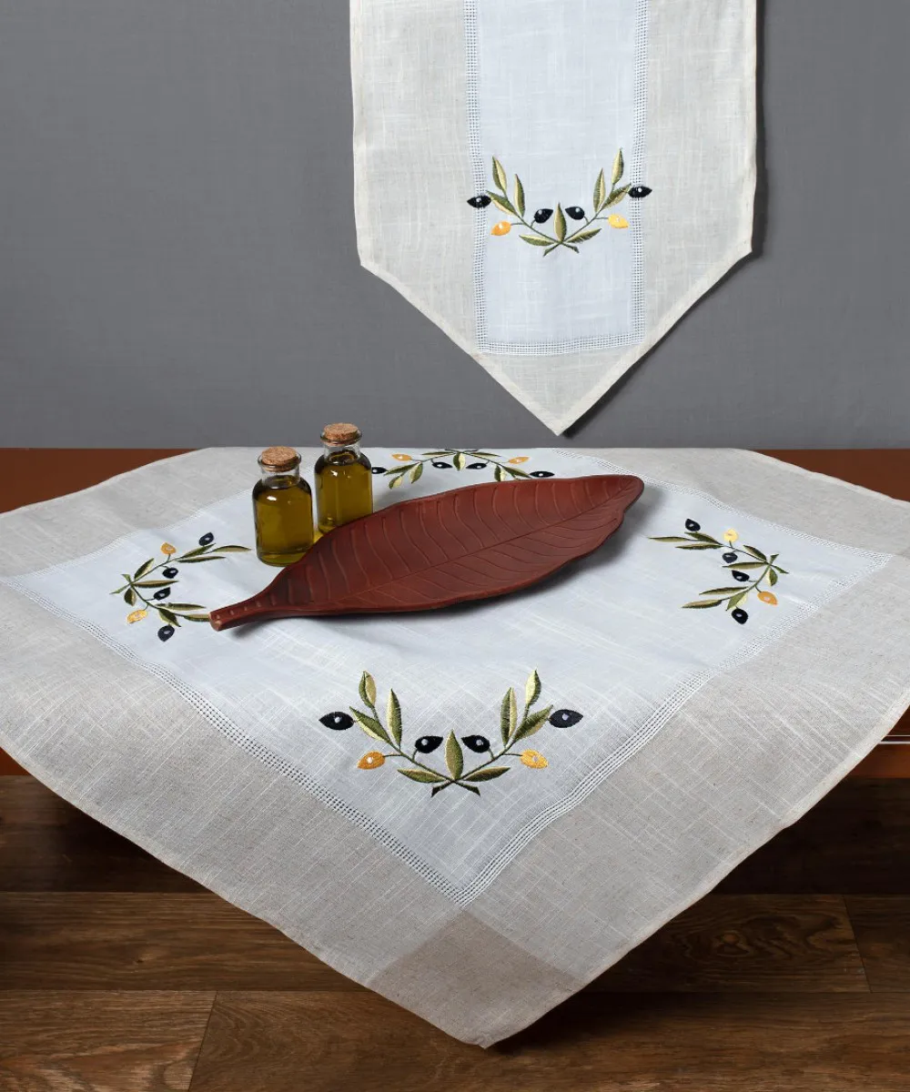 Τραπεζομάντηλο bg23a (175cm x 175cm) ivory με κίτρινη ελιά