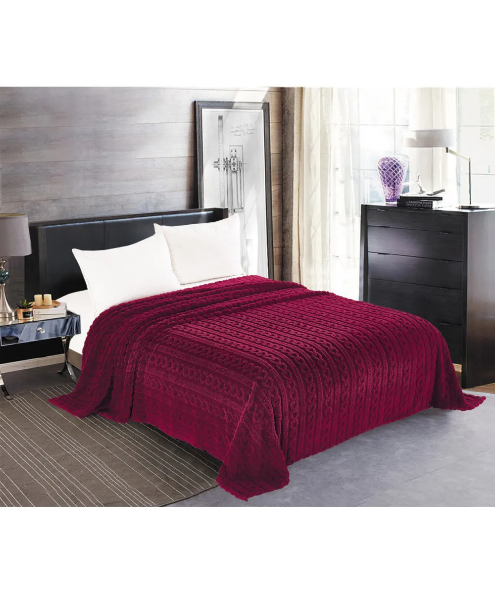 Κουβέρτα fleece braid (220cm x 240cm) μπορντώ