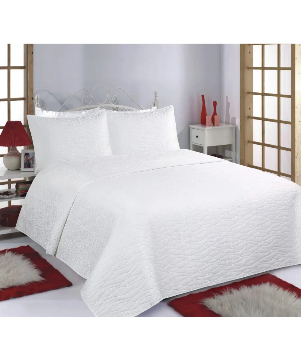 ΚΟΥΒΕΡΛΙ σετ (240cm x 260cm   2 x 50cm x 70cm) WAVES  MICROSATIN ivory