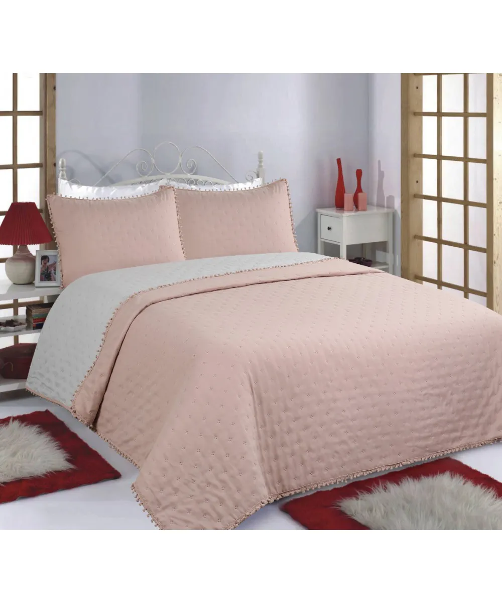 ΚΟΥΒΕΡΛΙ σετ (170cm x 240cm  50cm x 70cm) PON-PON pink/grey