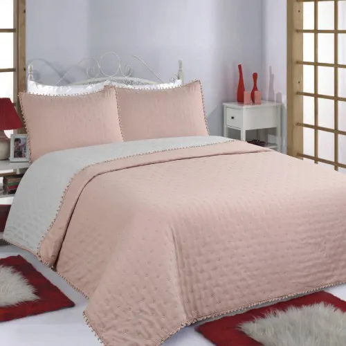 ΚΟΥΒΕΡΛΙ σετ (170cm x 240cm  50cm x 70cm) PON-PON pink/grey