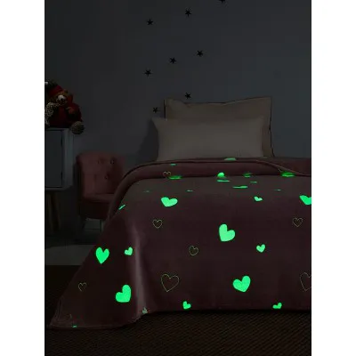 Κουβέρτα φωσφοριζέ μονή Hearts Pink Μονή (160x220)