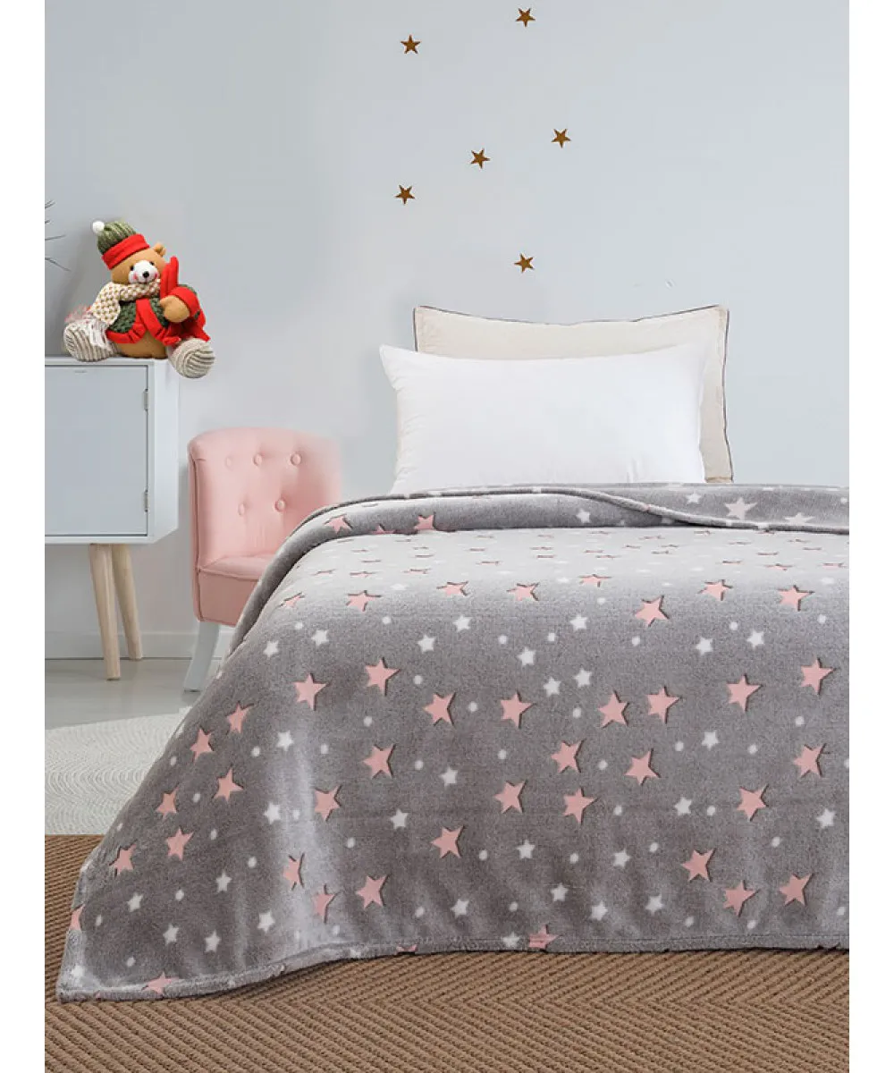 Κουβέρτα φωσφοριζέ μονή Stars Pink Μονή (160x220)