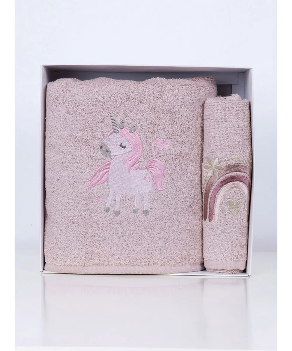 Fluffy Κεντητή Πετσέτα Powder Unicorn 2 τμχ.
