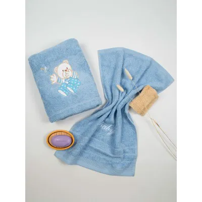 Σετ πετσέτες κεντητές Bear 04 Blue/Blue