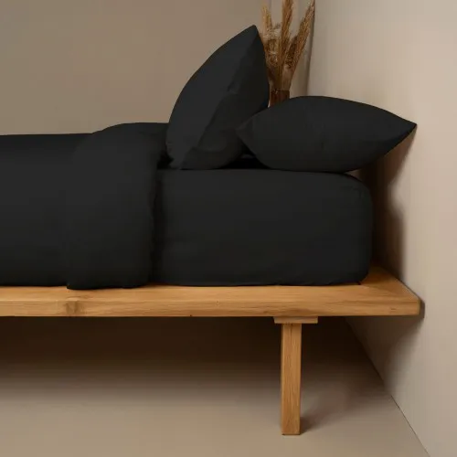 Σετ Σεντόνια Cotton Feelings 111 Black Υπέρδιπλο με λάστιχο (170x205 30)