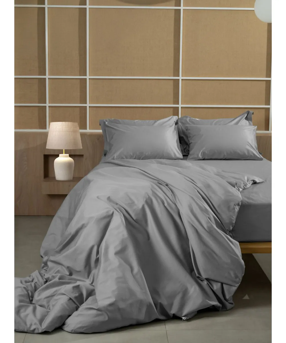 Σετ Σεντόνια Βαμβακοσατέν Omnia μονόχρωμα Grey King Size (280x300)