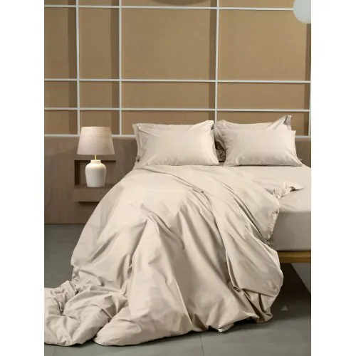 Σετ Σεντόνια Βαμβακοσατέν Omnia μονόχρωμα Beige Υπερδιπλο (255x280)