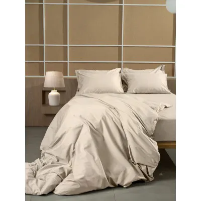 Κατωσέντονο Βαμβακοσατέν Omnia με λάστιχο Beige Διπλό (160x200 40)