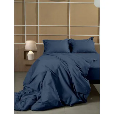 Σεντόνι Βαμβακοσατέν Omnia φλατ Blue King Size (280x300)